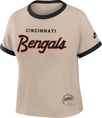 Nike Cincinnati Bengals Rewind Ringer Mod Nike Womens NFL Cropped T-Shirt in Brown | 04N90J2R8XV-X5Q