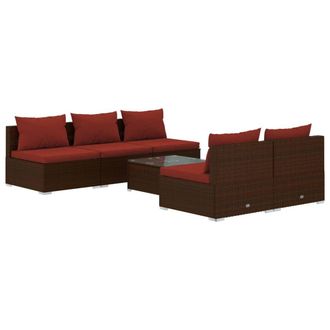 vidaXL Set Muebles De Jard&iacute;n 6 Piezas Y Cojines Rat&aacute;n Sint&eacute;tico Marr&oacute;n Vidaxl