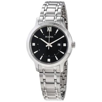 Bulova Classic Quartz Crystal Black Dial Ladies Watch 96P185