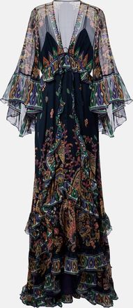 Etro Vestido de fiesta de gasa de seda con paisley