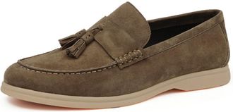 Generic Mens Slip on Tassel Loafers Round Toe Faux Suede Casual Shoes Low Block Heel Office Dress Shoes,Brown,4.5 UK