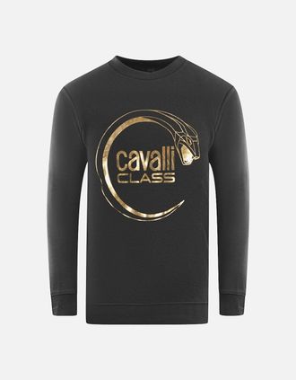 Roberto Cavalli Mens Cavalli Class Piercing Snake Logo Black Sweatshirt - Size: 38