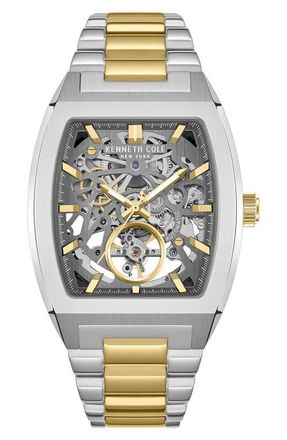 Kenneth Cole The Hollis Tonneau Skeleton Automatic Bracelet Watch, 40mm x 52.5mm in Multi at Nordstrom