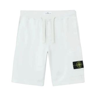 Stone Island Casual Shorts, male, White, Size: XL Cotton Fleece Shorts