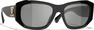 Chanel Sunglasses, female, Black, Size: 55 MM Rectangle Sunglasses
