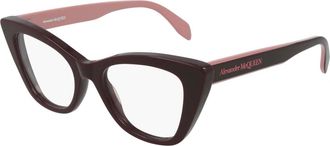 Alexander McQueen Burgundy Brillenmontuur Am 0305O Zonnebril - unisex - Brillen - Bruin - 50 MM - Accessoires