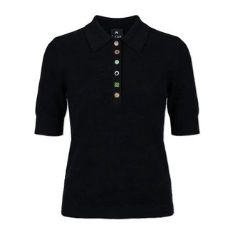 Paul Smith Polo Shirts, female, Black, Size: S Polo Shirt with Decorative Buttons