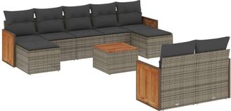 vidaXL Set De Sof&aacute;s De Jard&iacute;n 10 Pzas Con Cojines Rat&aacute;n Sint&eacute;tico Gris Vidaxl