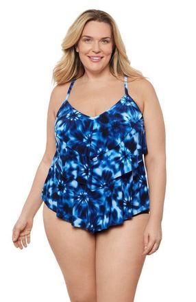 Aqua Green Triple Ruffle Tier Adjustable Tankini Swimsuit Top in Chic Tie Dye at Nordstrom, Size X-Large