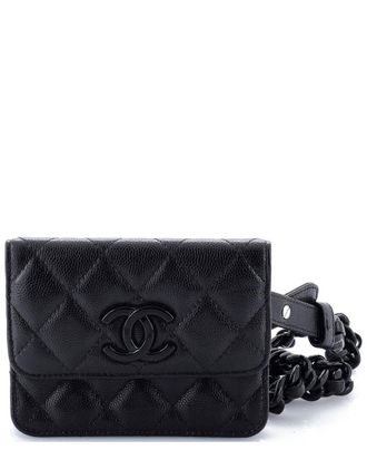 Chanel Black Quilted Caviar Leather My Everything Flap Card Holder Belt Bag (Authentic Pre-Loved)