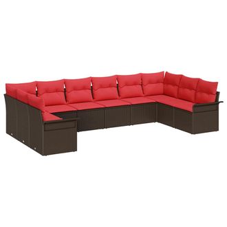 vidaXL Conjunto De Sof&aacute; De Jard&iacute;n 10 Pcs Marr&oacute;n Rat&aacute;n Sint&eacute;tico Vidaxl