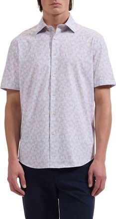 Bugatchi Miles OoohCotton Sketched Guitar Print Short Sleeve Button-Up Shirt in Sand at Nordstrom, Size Xxx-Large