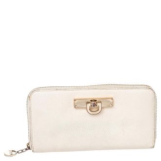 DKNY Dkny Cream Leather Zip Around Wallet
