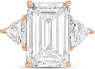 Diana M. Jewels 18kt rose gold 5ct lab grown emerald diamond ring with trillions on the sides