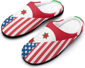 Generic USA And Burundi Flag Mens Slippers Memory Foam Winter Warm Sandals Slip On House Shoes Size 7-14