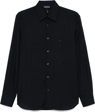 Emporio Armani Blauwe Button-Up Overhemd Cutaway Kraag - Heren - Casual Overhemden - Blauw - XL - Overhemden