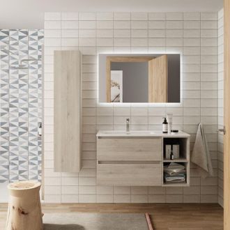 Cygnus Bath Mueble De Ba&ntilde;o Bequia Plus 100cm Natural Lavabo Porcelana Grifo Izquierda 2h