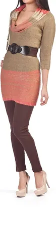 Papillon Spacedye Cowl Neck Knit Sweater Dress In Brown Combo