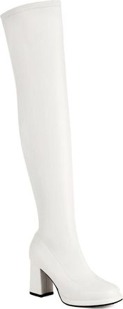 Generic Womens Round Toe Thigh High Boots PU Leather Over The Knee Boots with Side Zipper Chunky High Heel Platform Shoes,White,7.5 UK