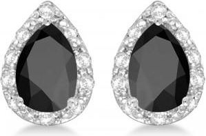Allurez Pear Black Onyx and Diamond Stud Earrings 14k White Gold (1.72ct)