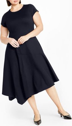 City Chic Sunny Asymmetric Hem Ponte Dress in Navy at Nordstrom