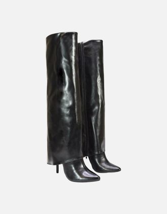 XY London Womens XY London Womens/Ladies Shauna Fold Over Stiletto Heel Knee-High Boots - Black - Size: 8