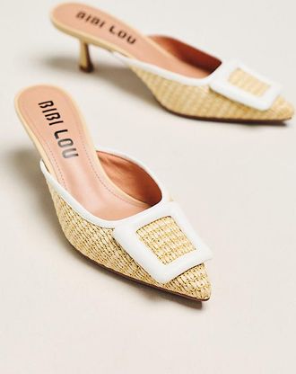 Bibi Lou Woven Raffia Mule Kitten Heels