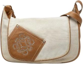 Loewe Pre-owned Shoulder Bags, female, White, Size: ONE SIZE Pre-owned Canvas Shoulder Bag