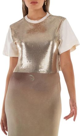 Paco Rabanne Sequin Short-Sleeve Cropped Top, Brand Size 40 (US Size 8)