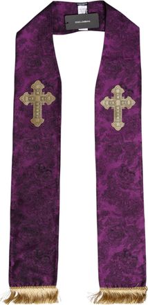 Dolce & Gabbana Paarse Zijden Franje Kruis Mannen Foulard Sjaal