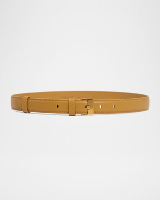 Bottega Veneta French Leather Belt With Hammered Brass Buckle