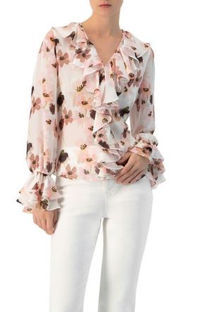 Ivonne Floral V-Neck Blouse with Ruffle Detail in Multicolor at Nordstrom, Size 12