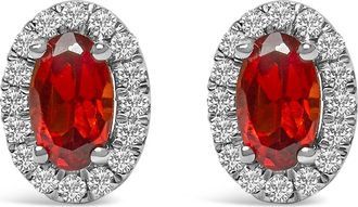House of Brilliance 10K White Gold 5x3 MM Oval Cut Birthstone and Diamond Halo Stud Earrings in Red Garnet at Nordstrom
