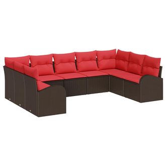 vidaXL Juego De Sof&aacute; Con Coj&iacute;n Marr&oacute;n Rattan De Poli&eacute;ster Vidaxl