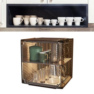 Infinite Transparenter Becher-organizer, Stapelbares, Staubdichtes Aufbewahrungsregal F&uuml;r B&uuml;ro Oder Wohnzimmer, 1 Mittelgro&szlig;e, Durchsichtige Kunststoffbox, Sch