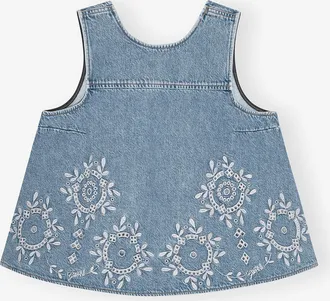 Ganni Blue Broderie Anglaise Top - Size 32 Organic Cotton