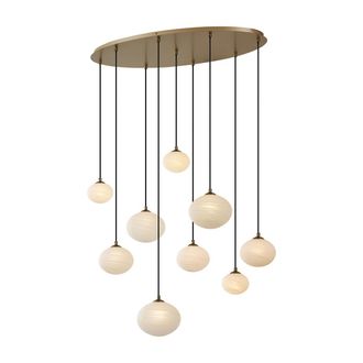 QAZQA Art D&eacute;co L&aacute;mpara Colgante Art D&eacute;co Dorada Con Cristal Opalino 9 Luces - Yani Acero /vidrio Redonda /esfera Adecuado Para Led Max. 9 X 8 Watt - Qazqa