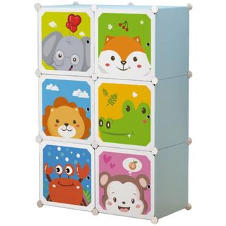 Trade Shop Trade Shop - Armario Modular De Los Ni&ntilde;os Multiusos Con 6 Compartimentos C&uacute;bicos Con Puertas Decoradas