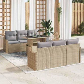 vidaXL Vidaxl - Conjunto De Sof&aacute; De Jard&iacute;n Con Coj&iacute;n 7 Pcs Beige Polirat&aacute;n