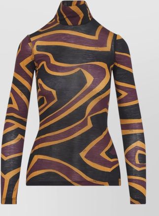 Pucci wool high-neck long-sleeve printed top