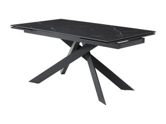 Vente-Unique Mesa extensible de comedor de 6 a 10 plazas de cer&aacute;mica, vidrio templado y metal - Efecto m&aacute;rmol negro - COREMA de Pascal MORABITO