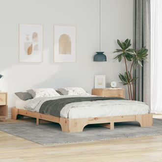 Berkfield Home Floor Bed Frame with Storage Brown 140 x 220 cm Solid pine wood