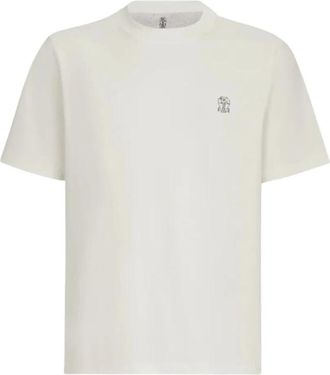 Brunello Cucinelli Jersey T-shirt met Logo - Heren - T-shirts - Wit - M - Katoen - Tops