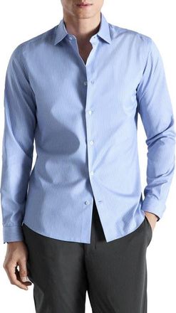 Mango Slim Fit Non-Iron Stripe Button-Up Shirt in Sky Blue at Nordstrom, Size X-Large