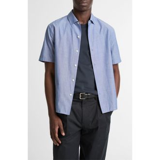 Vince Lightweight Short Sleeve Cotton Chambray Button-Up Shirt in Indigo at Nordstrom, Size Xx-Large