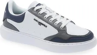 Karl Lagerfeld Leather Low Top Sneaker in White/Navy at Nordstrom Rack, Size 10.5
