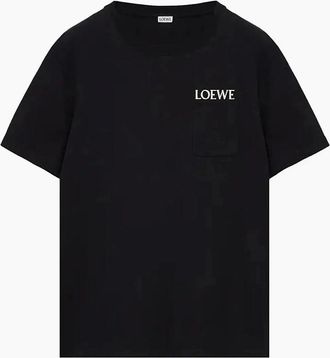 Loewe Mens Loewe Pocket Embroidered Logo T-Shirt Black - Size: 40