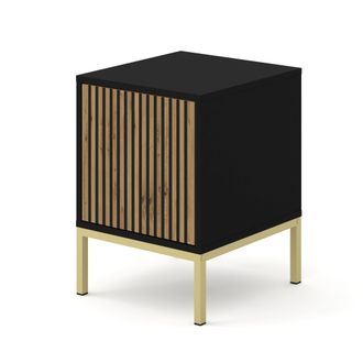 AC-D&eacute;co Mesita De Noche Ravenna F 41x40 Cm Contenedor Fresado Negro Mate / Roble Artisan
