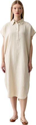Benetton Linnen Midi Jurk - Dames - Casual kleedjes - Beige - M/L - Linnen - Kleedjes