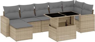 vidaXL Vidaxl - Set De Sof&aacute;s De Jard&iacute;n Y Cojines 8 Piezas Rat&aacute;n Sint&eacute;tico Beige